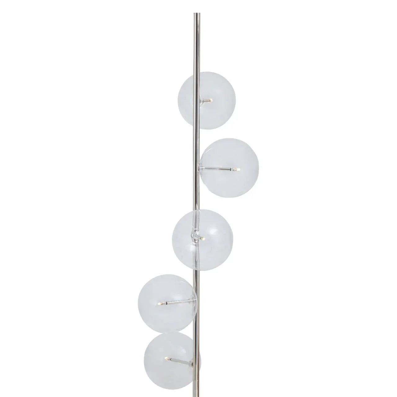 Modern floor lamp with clear glass globe shades on sleek chrome stand