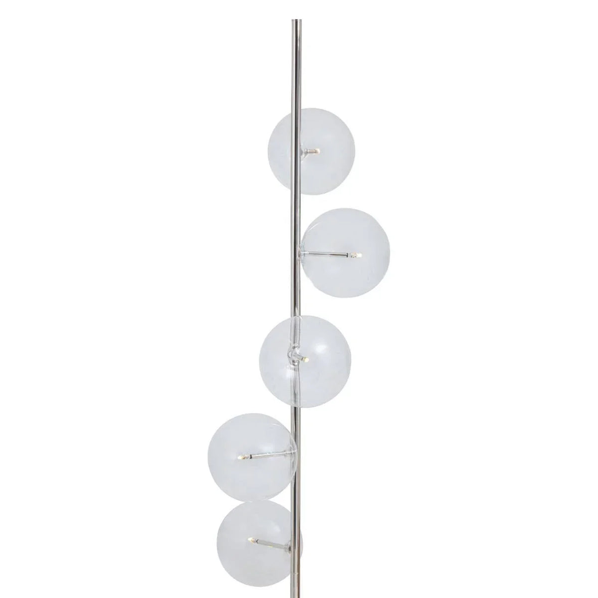 Modern floor lamp with clear glass globe shades on sleek chrome stand