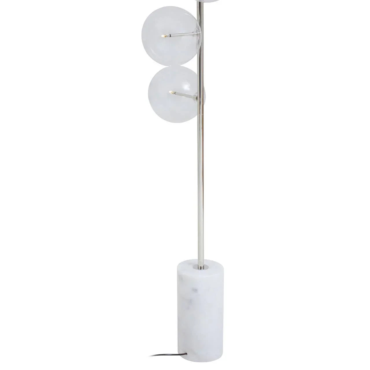 Modern floor lamp with glass globe shades and white marble cylindrical base