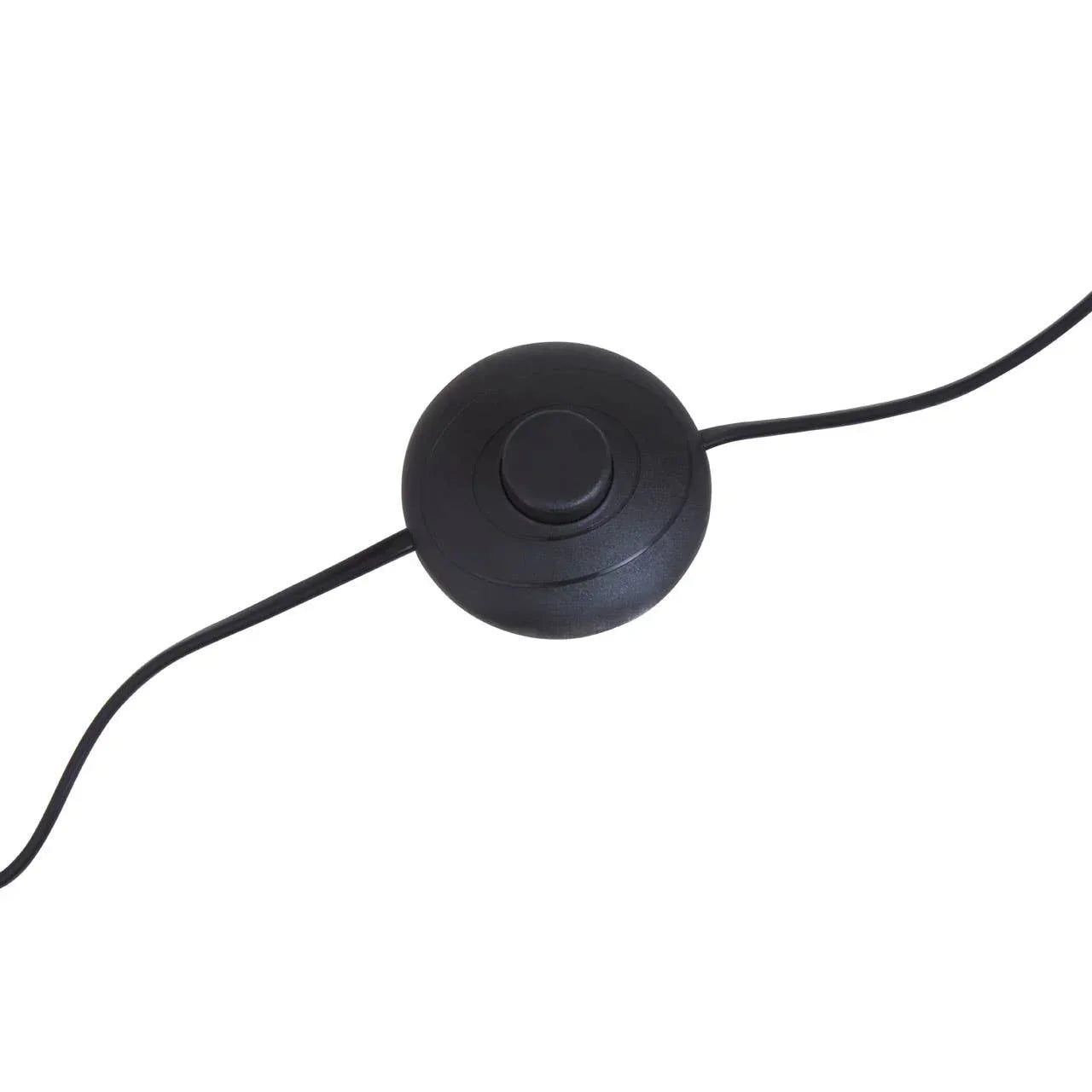 Black floor lamp foot switch with attached power cable on white background