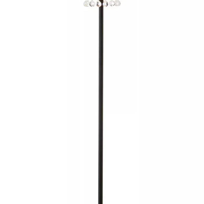 black floor lamp with crystal droplet shade and round base