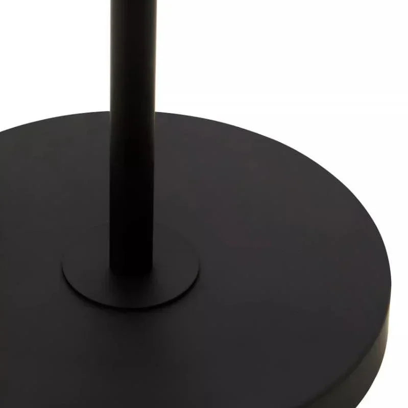 Black metal round table base with cylindrical support on white background