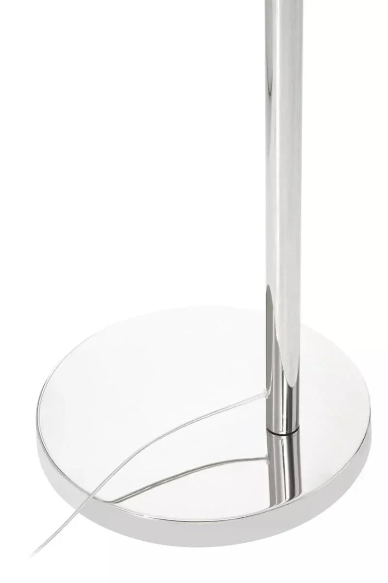 Chrome floor lamp base with slim pole and visible power cord