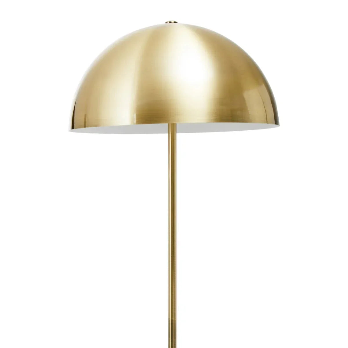 Brass dome floor lamp with slim gold stand, modern metallic lighting
