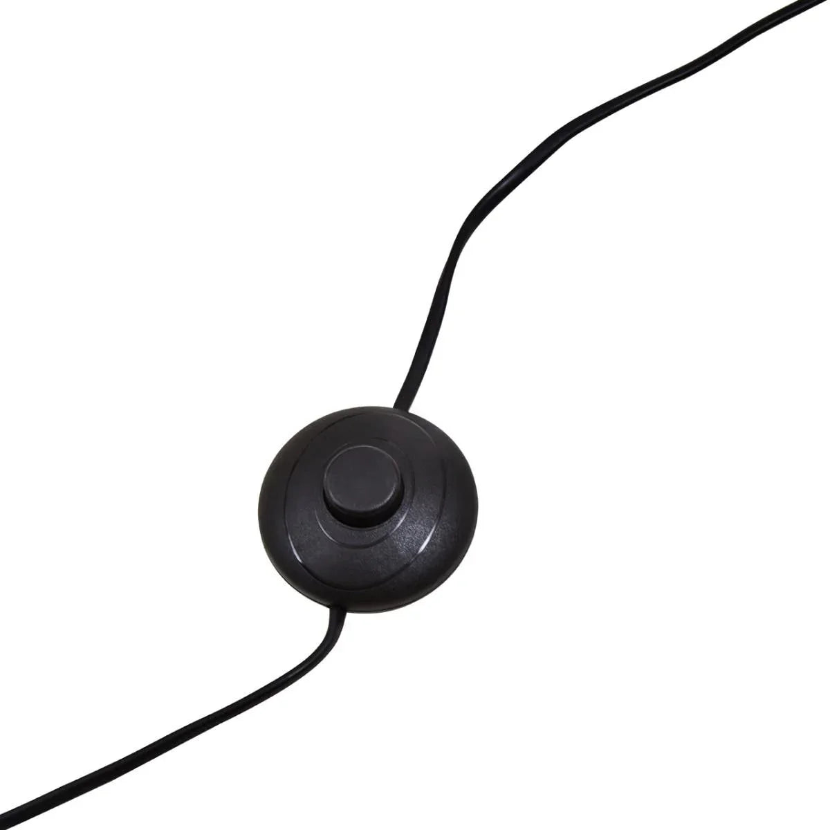 Black floor lamp foot switch with attached black electrical cord on white background