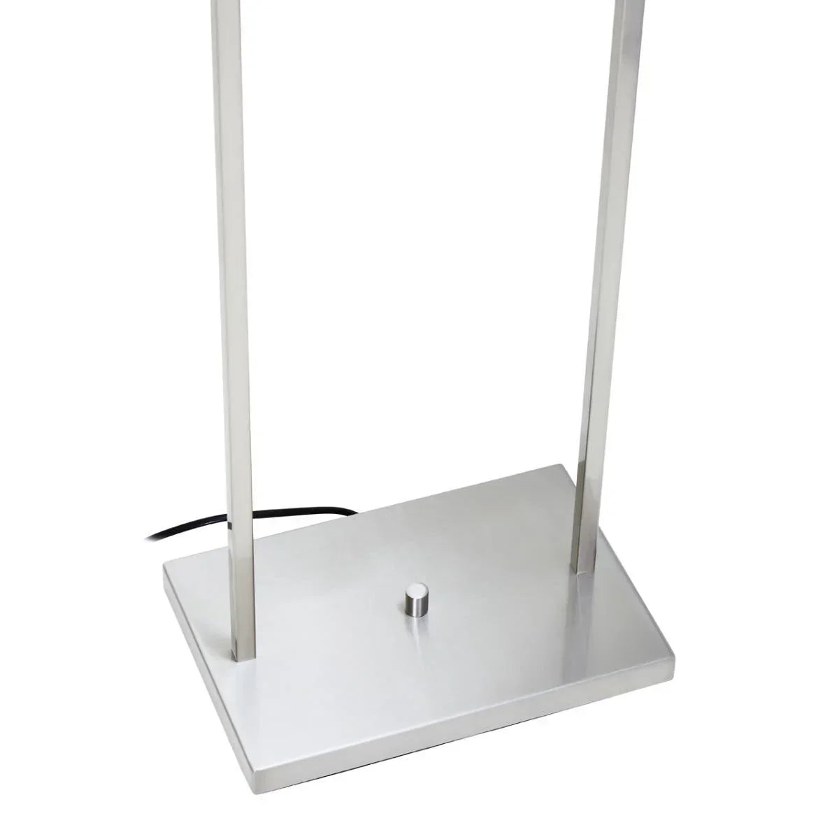 Brushed metal lamp base with rectangular shape and two vertical supports