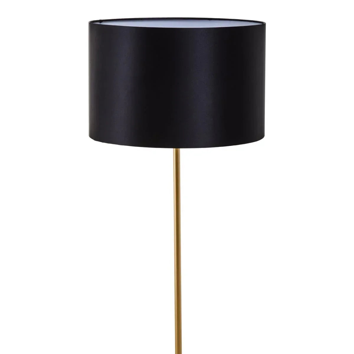 Black drum lampshade with gold lamp stand, modern floor lamp design