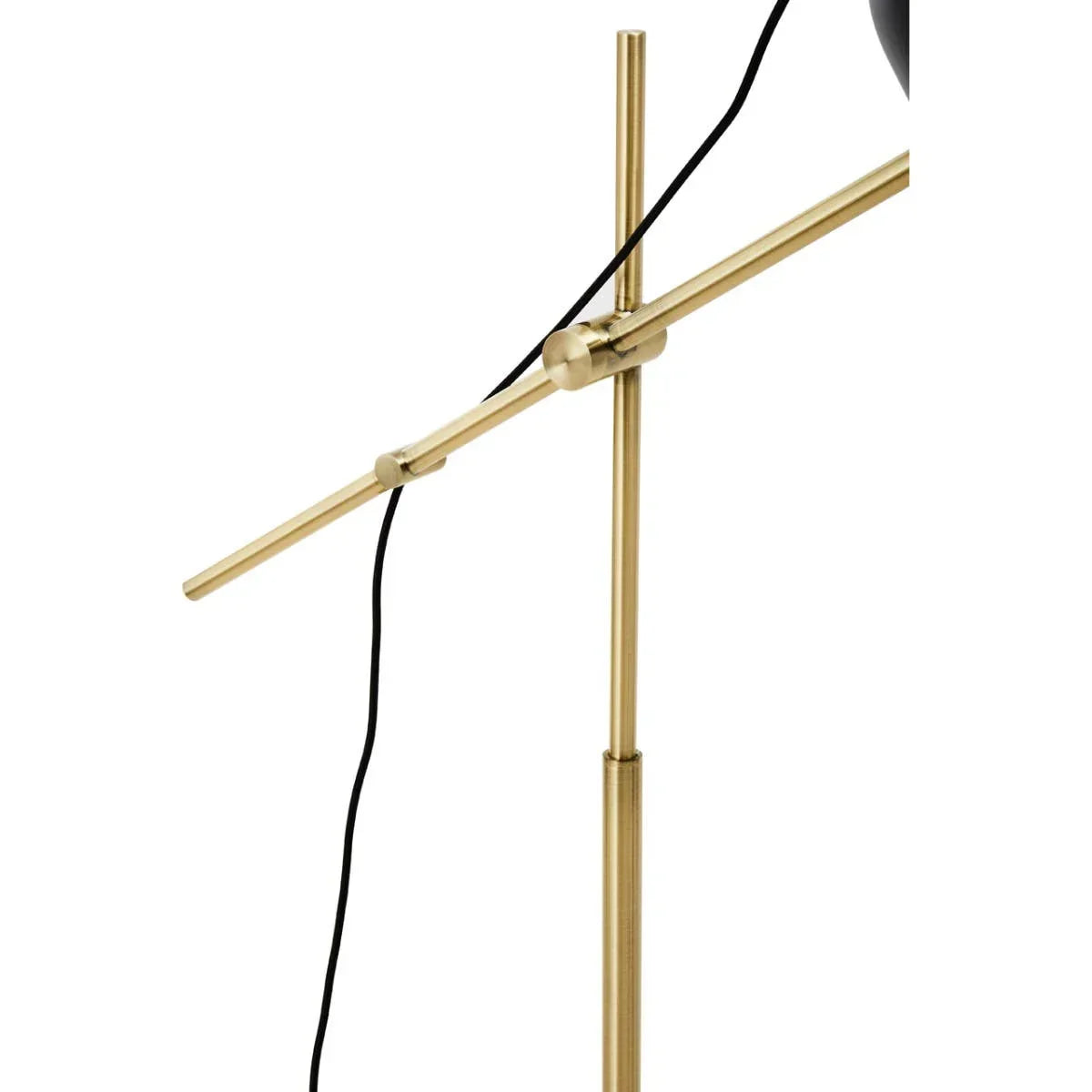 Brushed gold metal floor lamp stand with adjustable arm and exposed black cord