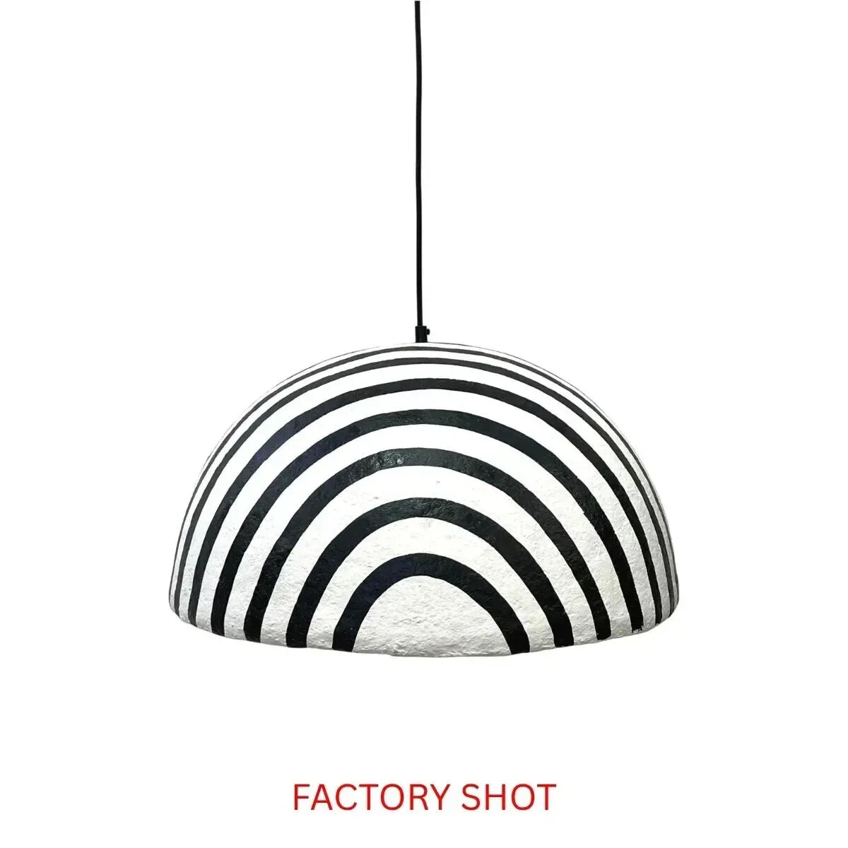 Carta Black and White Stripe Papier Mache Domed Pendant Light