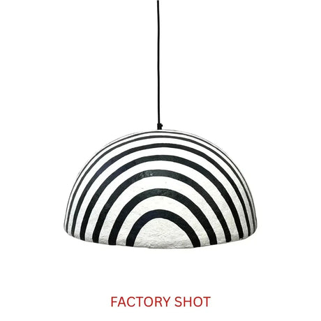 Carta Black and White Stripe Papier Mache Domed Pendant Light