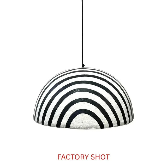 Carta Black and White Stripe Papier Mache Domed Pendant Light