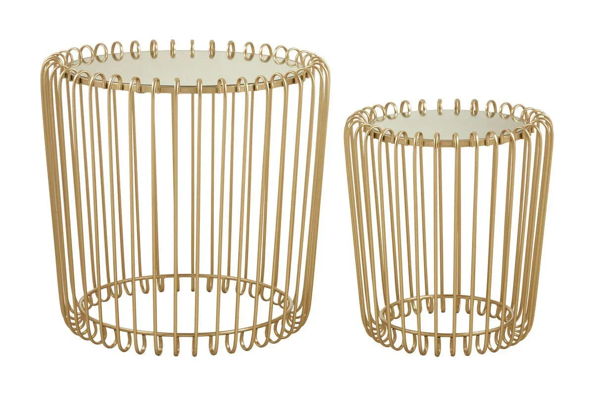 Avantis Set Two Champagne Wireframe Side Tables