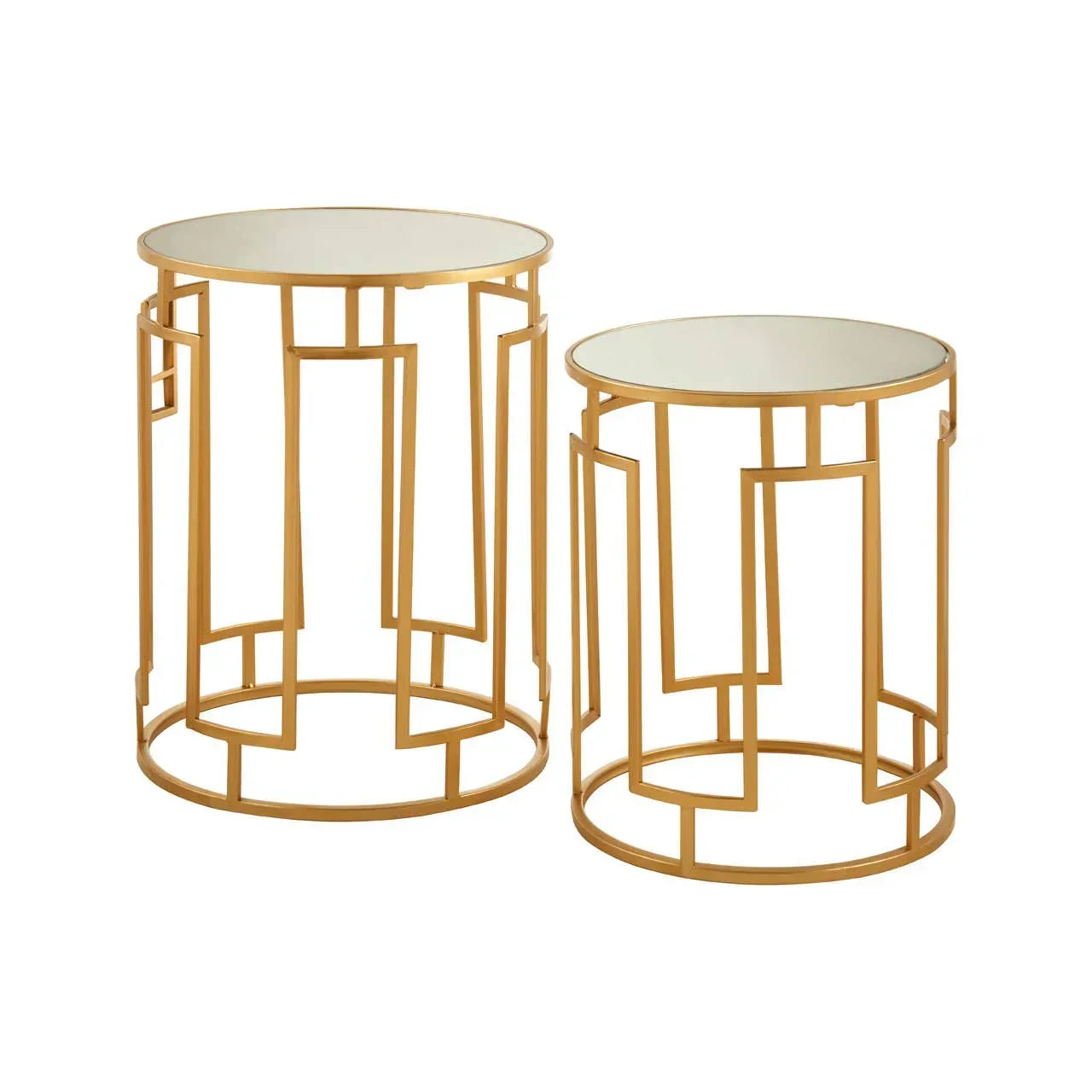 Avantis Set 2 Mirrored Top Round Side Tables