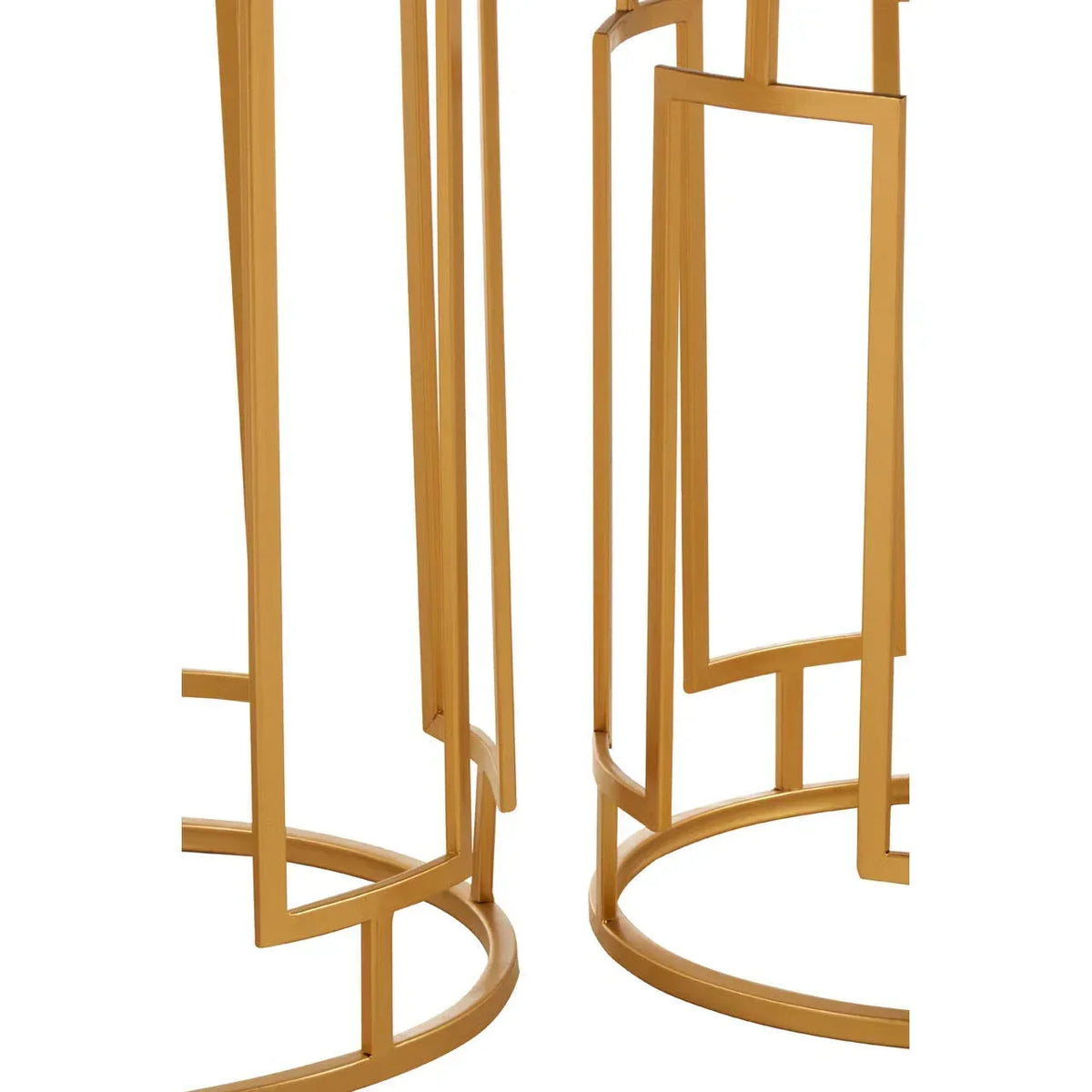 Gold metal geometric table legs with angular design and round bases