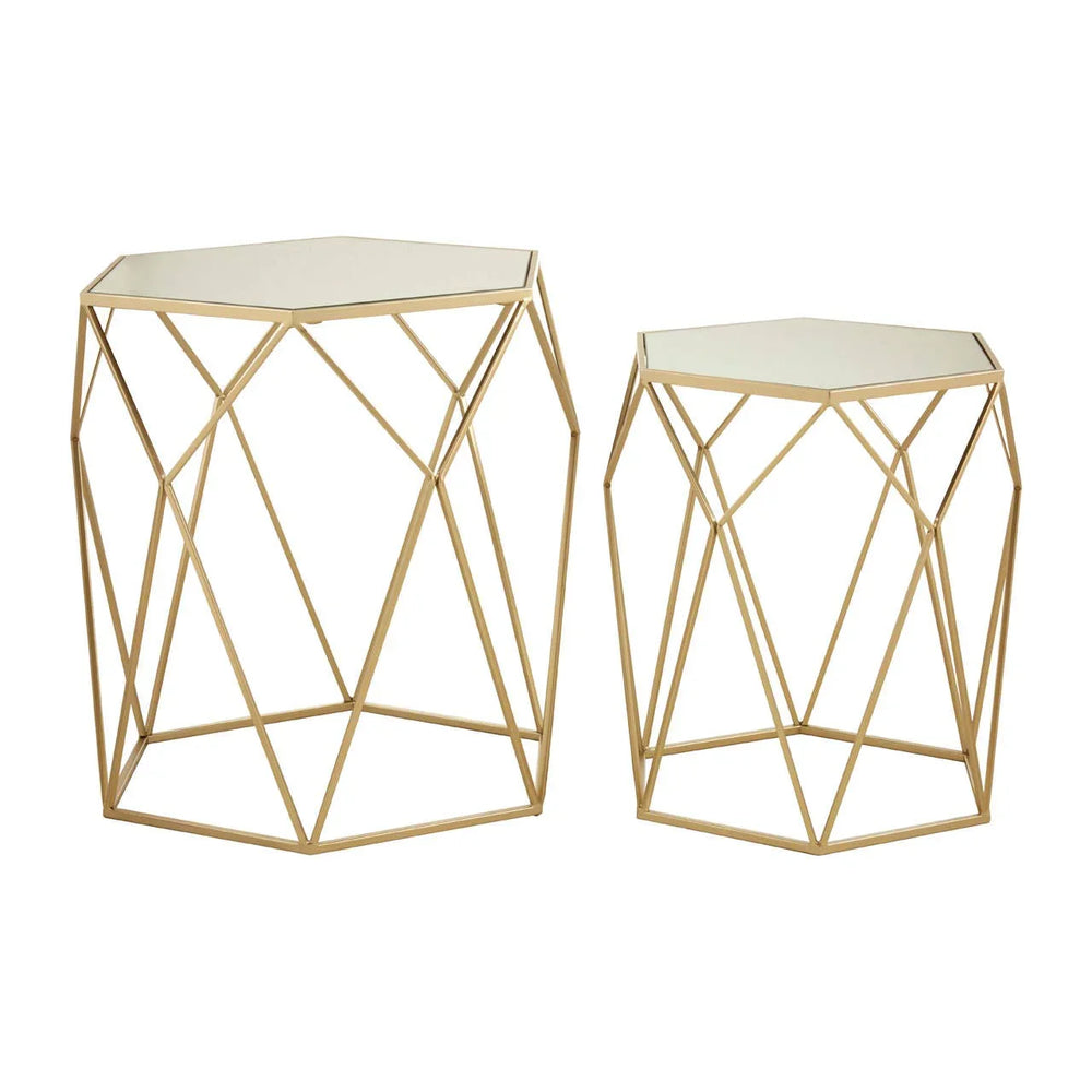Champagne Hexagonal Mirrored Nesting Tables