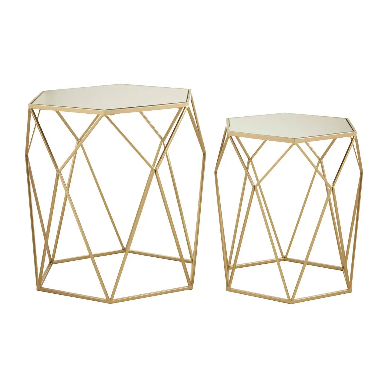 Avantis Set 2 Hexagonal Mirrored Top Side Tables