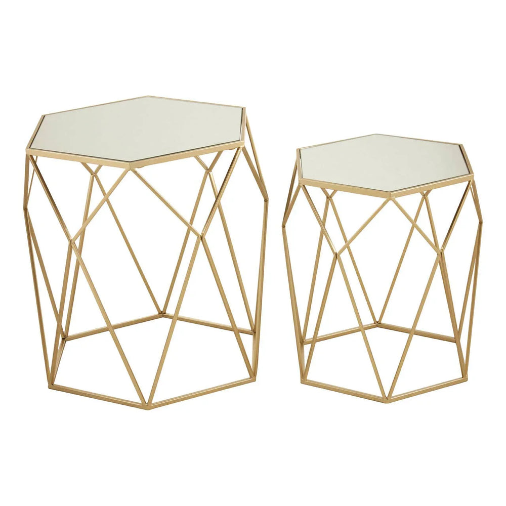 Champagne Hexagonal Mirrored Nesting Tables