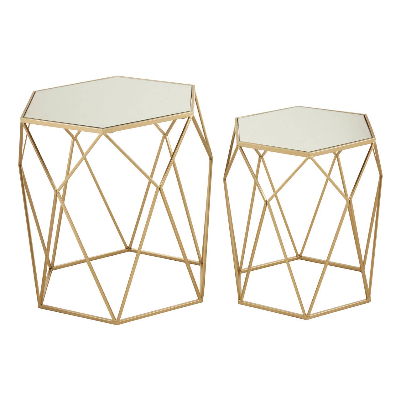 Champagne Hexagonal Mirrored Nesting Tables