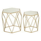Champagne Hexagonal Mirrored Nesting Tables
