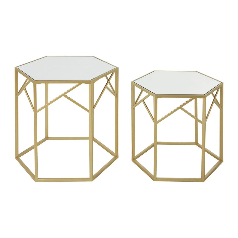 Hexagonal Mirrored Side Tables