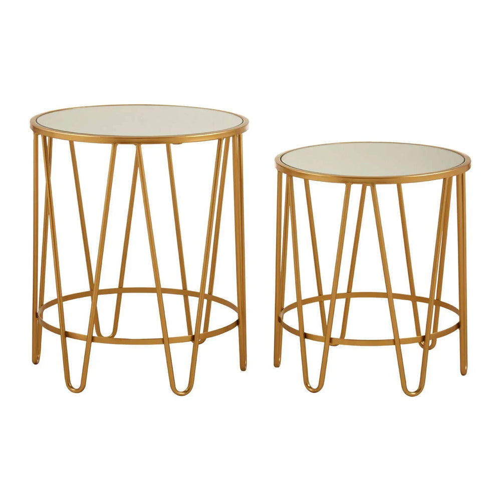 Mirrored Glass Hairpin Side Tables