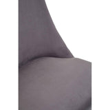 Close-up of grey upholstered dining chair seat and high backrest