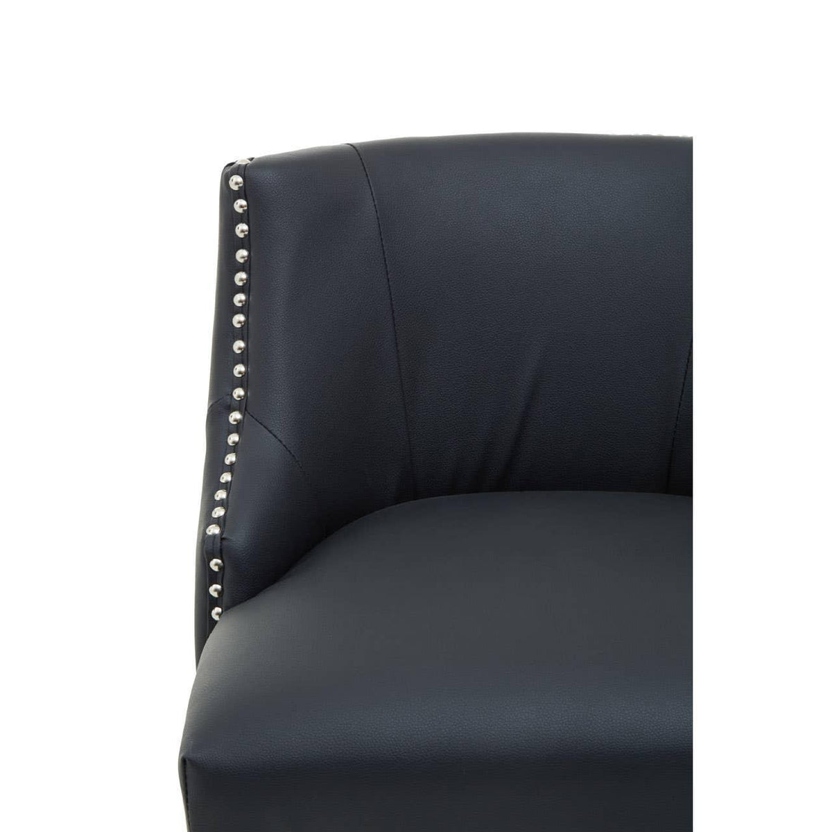 Black leather armchair with silver stud detailing on side and curved backrest