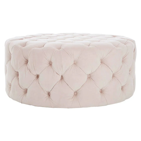 Suri Pale Pink Velvet Round Ottoman Stool