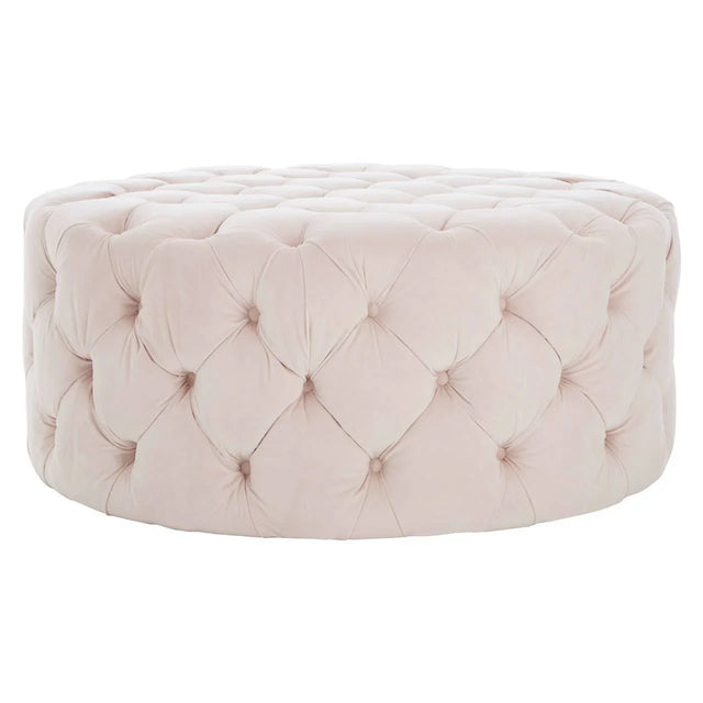 Suri Pale Pink Velvet Round Ottoman Stool