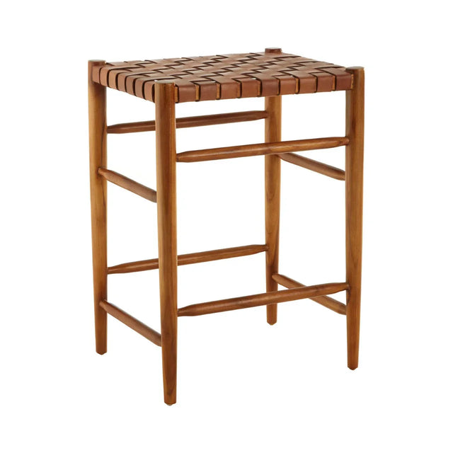 Kendari Brown Woven Leather Barstool