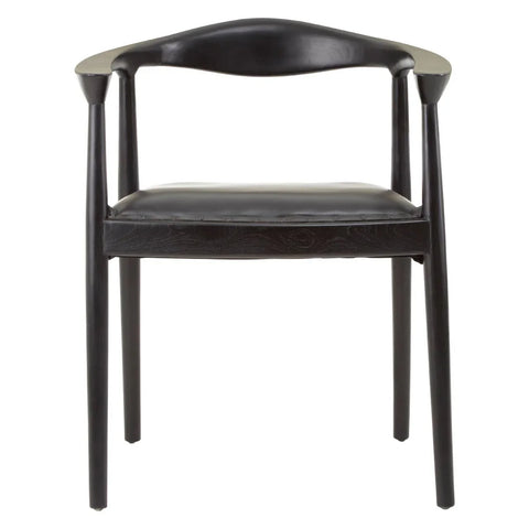 Kendari Black Leather and Teak Wood Chair
