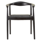 Kendari Black Leather and Teak Wood Chair