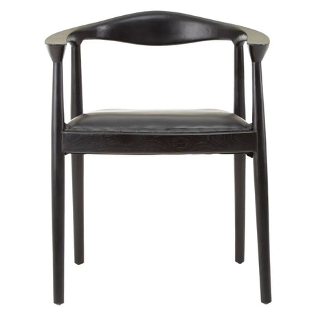 Kendari Black Leather and Teak Wood Chair