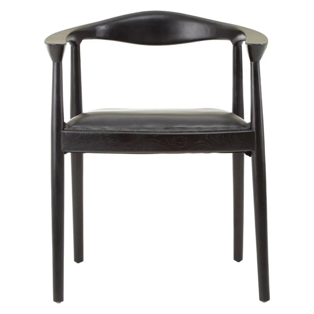 Kendari Black Leather and Teak Wood Chair