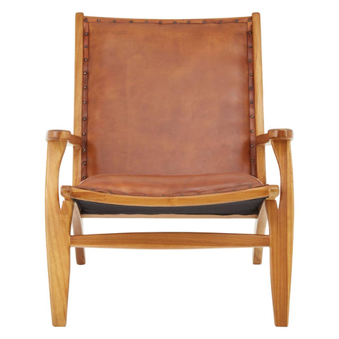 Modern Teak Leather Accent Chair