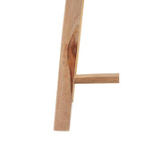 Teak wood stool featuring a natural finish, showcasing the grain and texture of the wood, with a simple design and sturdy legs