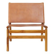 Kendari Brown Leather and Teak Modern Sling Chair