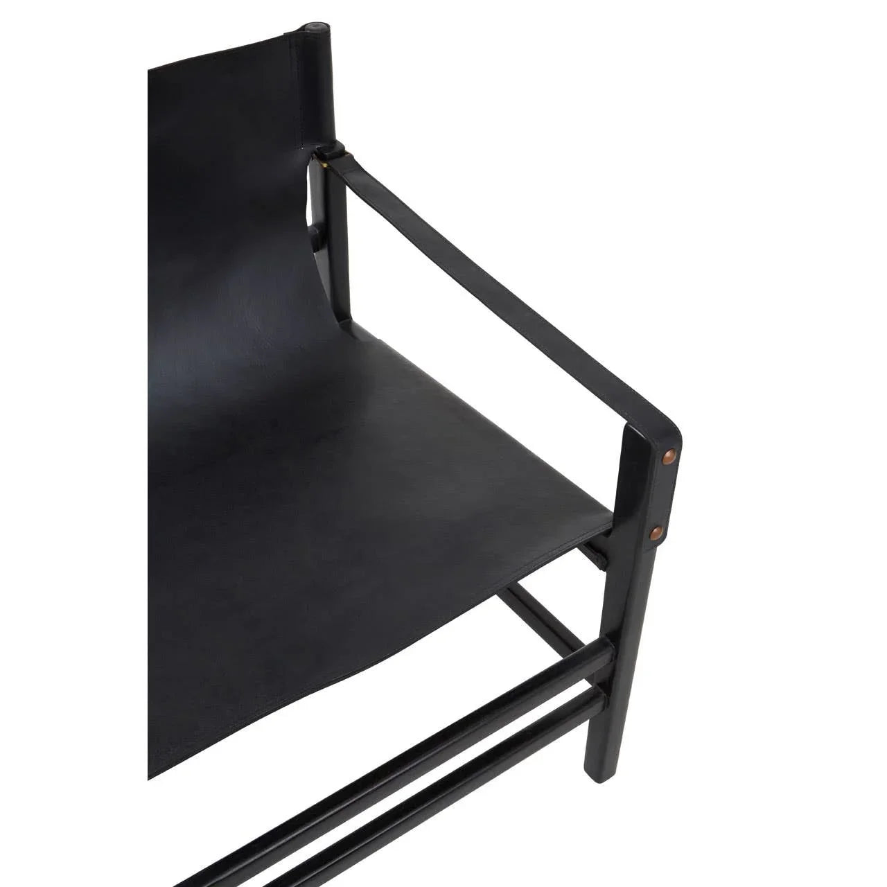 Black leather accent chair with armrests and minimalist metal frame