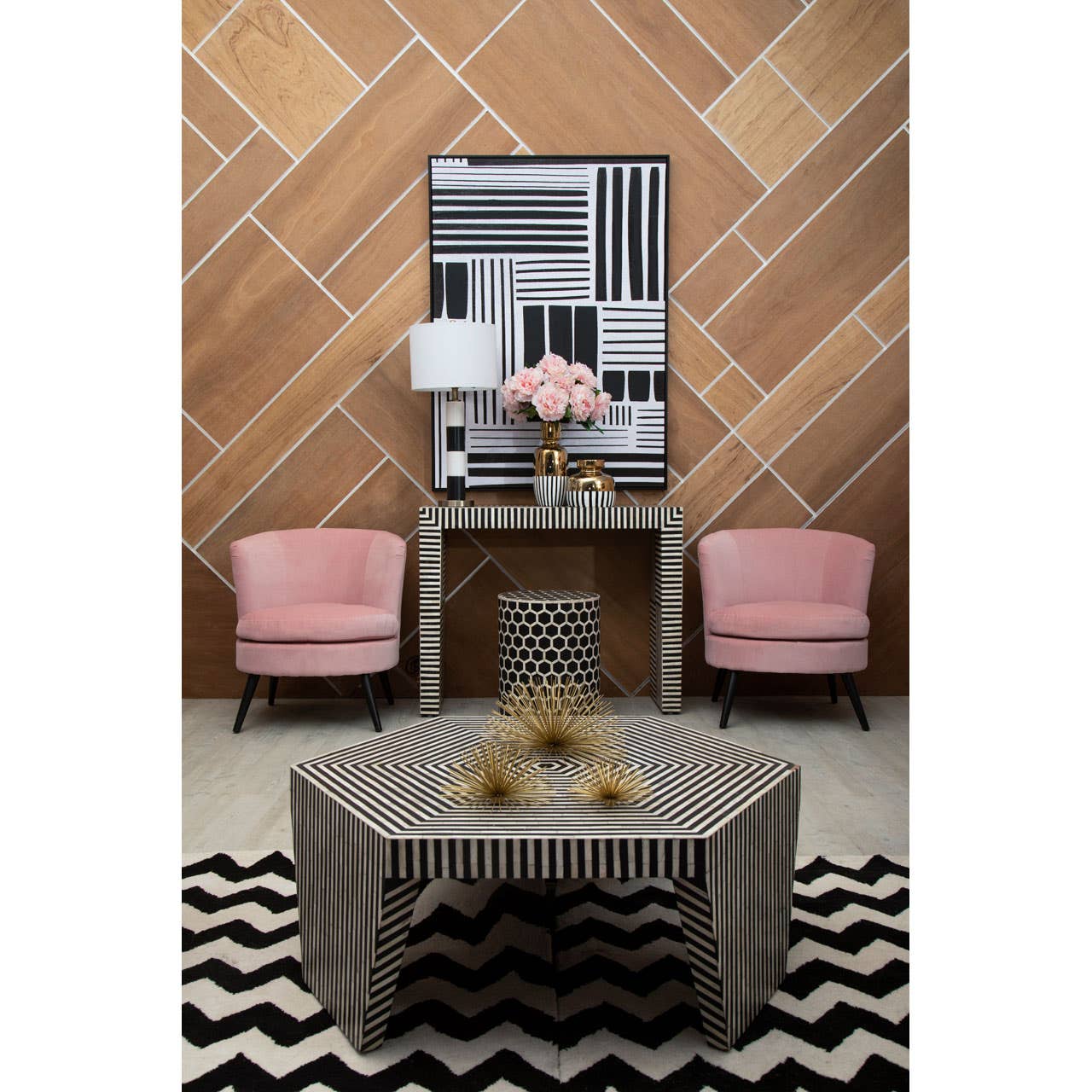Striped Bone Inlay Coffee Table