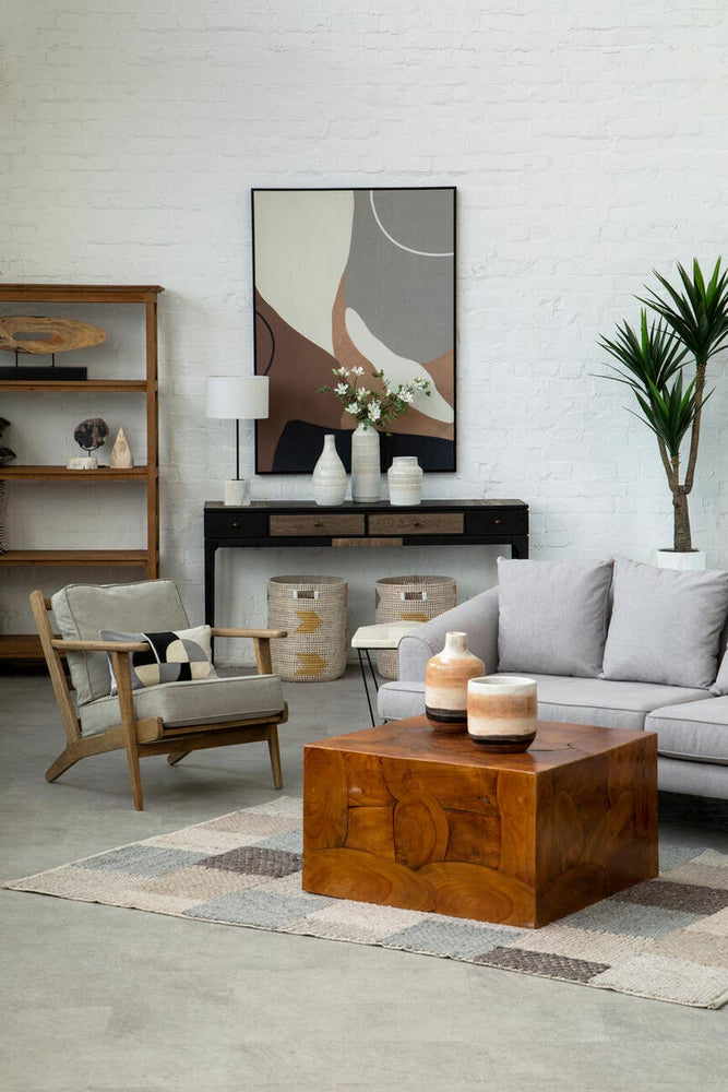 Oak Frame Grey Linen Chair