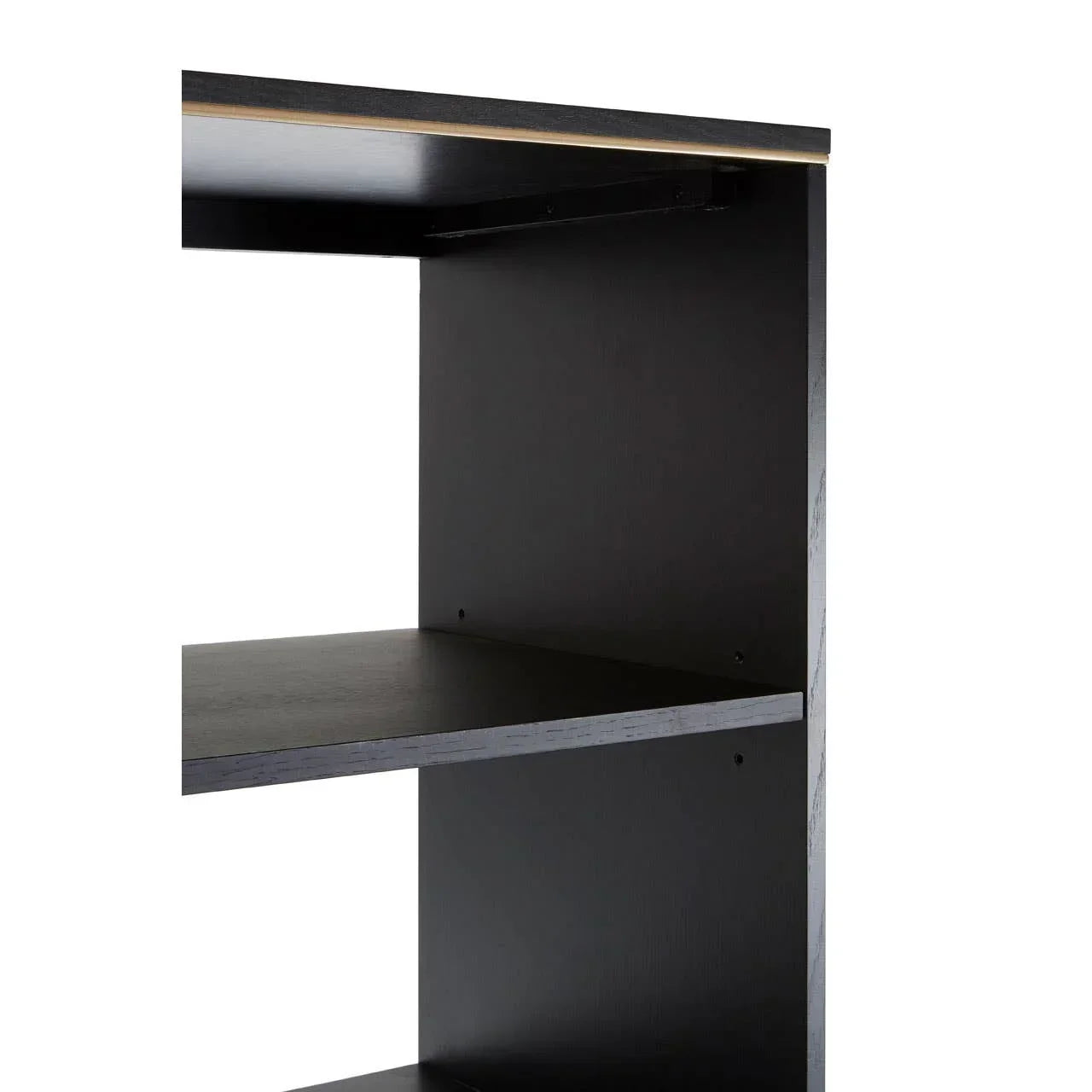 Black wood shelving unit with adjustable shelves and a minimal modern design