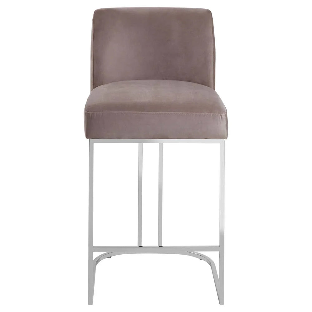 Luxe Grey Velvet Bar Stool