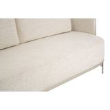 Ivory and mink two-seater sofa featuring a smooth, textured fabric upholstery with a minimalist design and sleek metal legs. The sofa has a low backrest and a spacious seat, ideal for modern living spaces