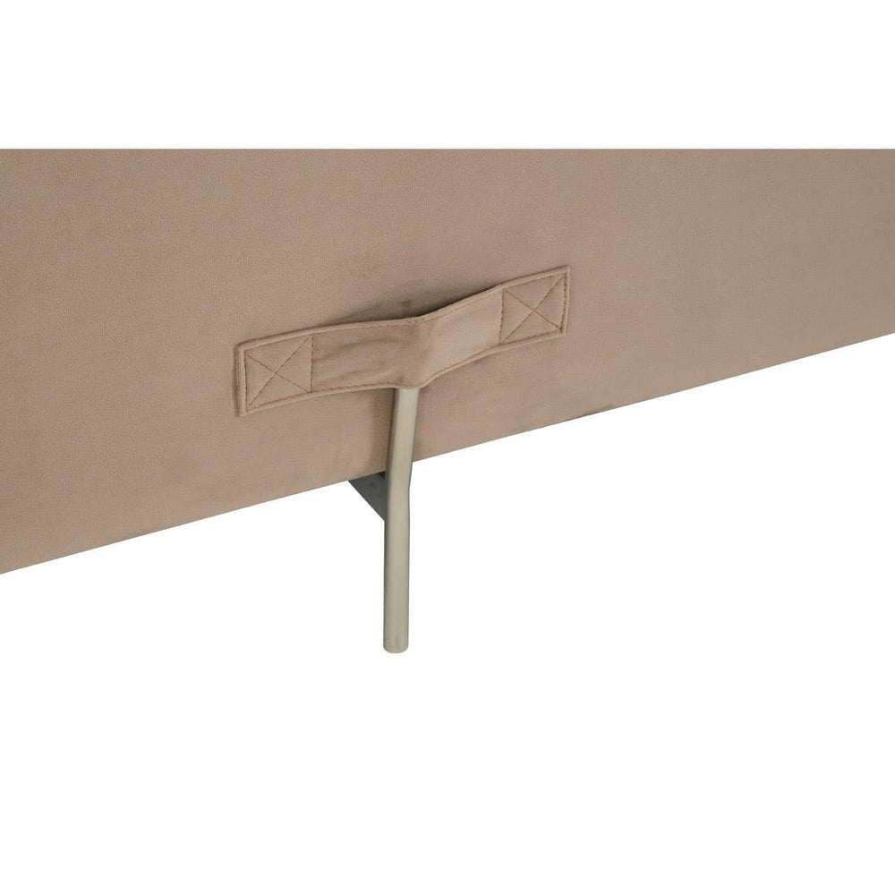 Ivory and mink two-seater sofa featuring a sleek design with soft upholstery, showcasing a minimalist style and sturdy wooden legs. The sofa's clean lines and neutral color palette make it a versatile addition to any living space