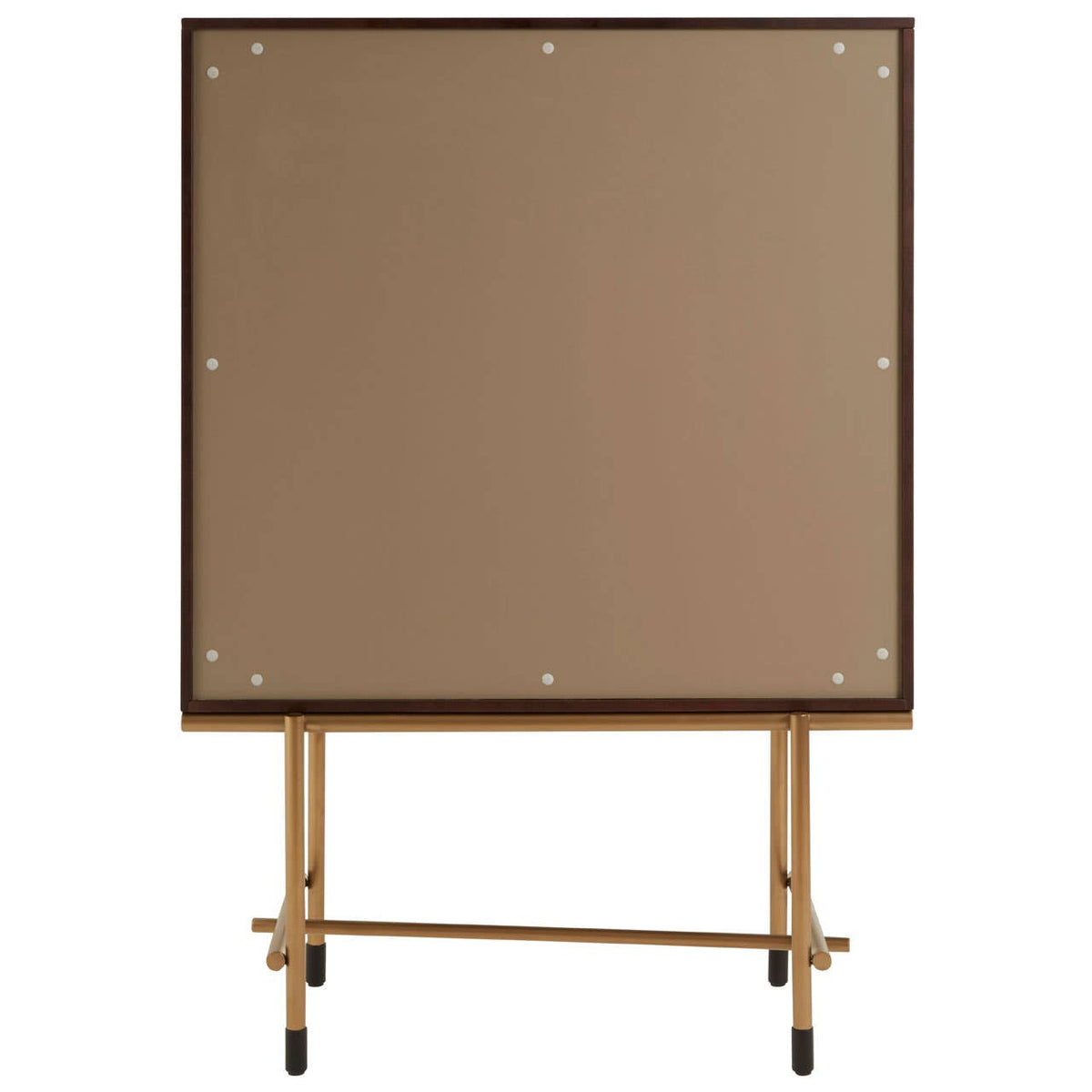 Walnut veneer drinks cabinet featuring a sleek, modern design with a smooth surface, four legs, and a minimalist aesthetic. The cabinet has a warm wood finish and a spacious interior for storing beverages and glassware