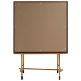 Walnut veneer drinks cabinet featuring a sleek, modern design with a smooth surface, four legs, and a minimalist aesthetic. The cabinet has a warm wood finish and a spacious interior for storing beverages and glassware