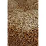 Leopard print pouffe featuring a textured surface with a gradient of brown tones, showcasing a geometric pattern and a tufted design at the center