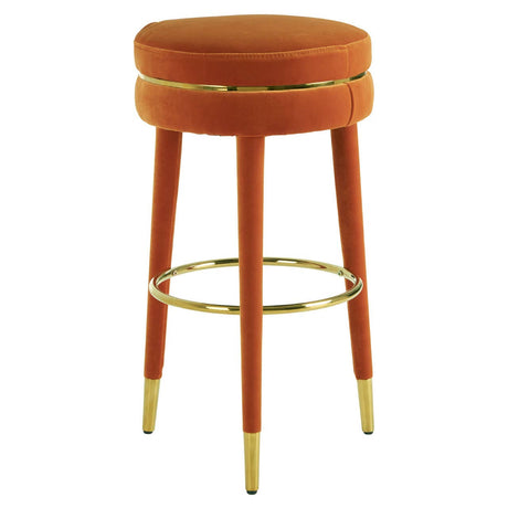Luxe Orange Velvet Bar Stool