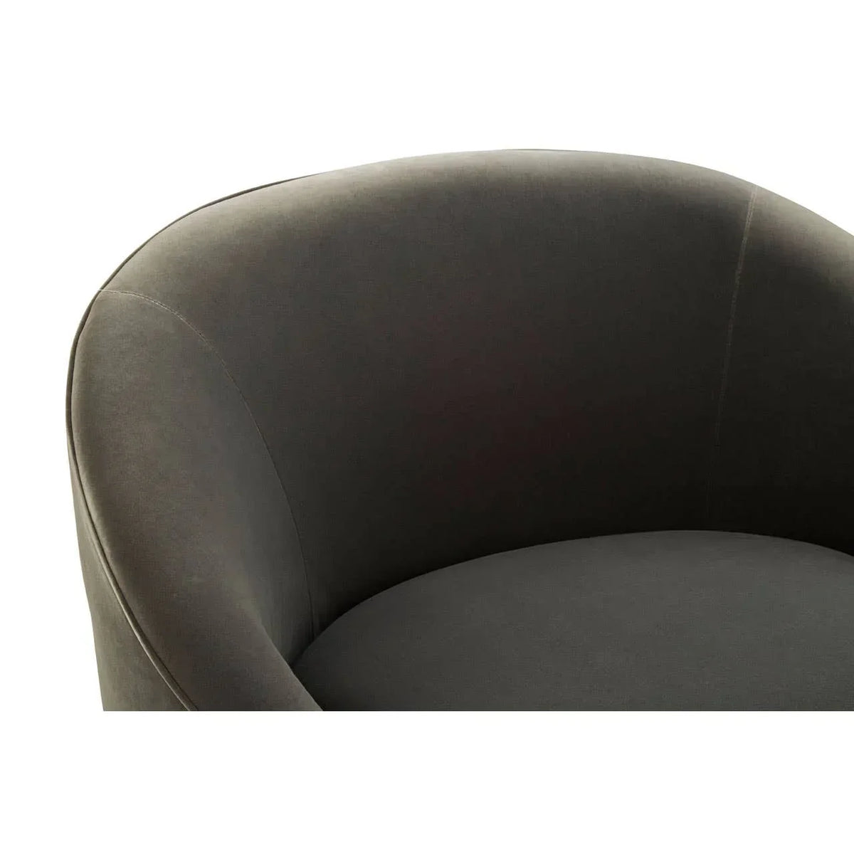 Close-up of grey fabric armchair seat and curved backrest
