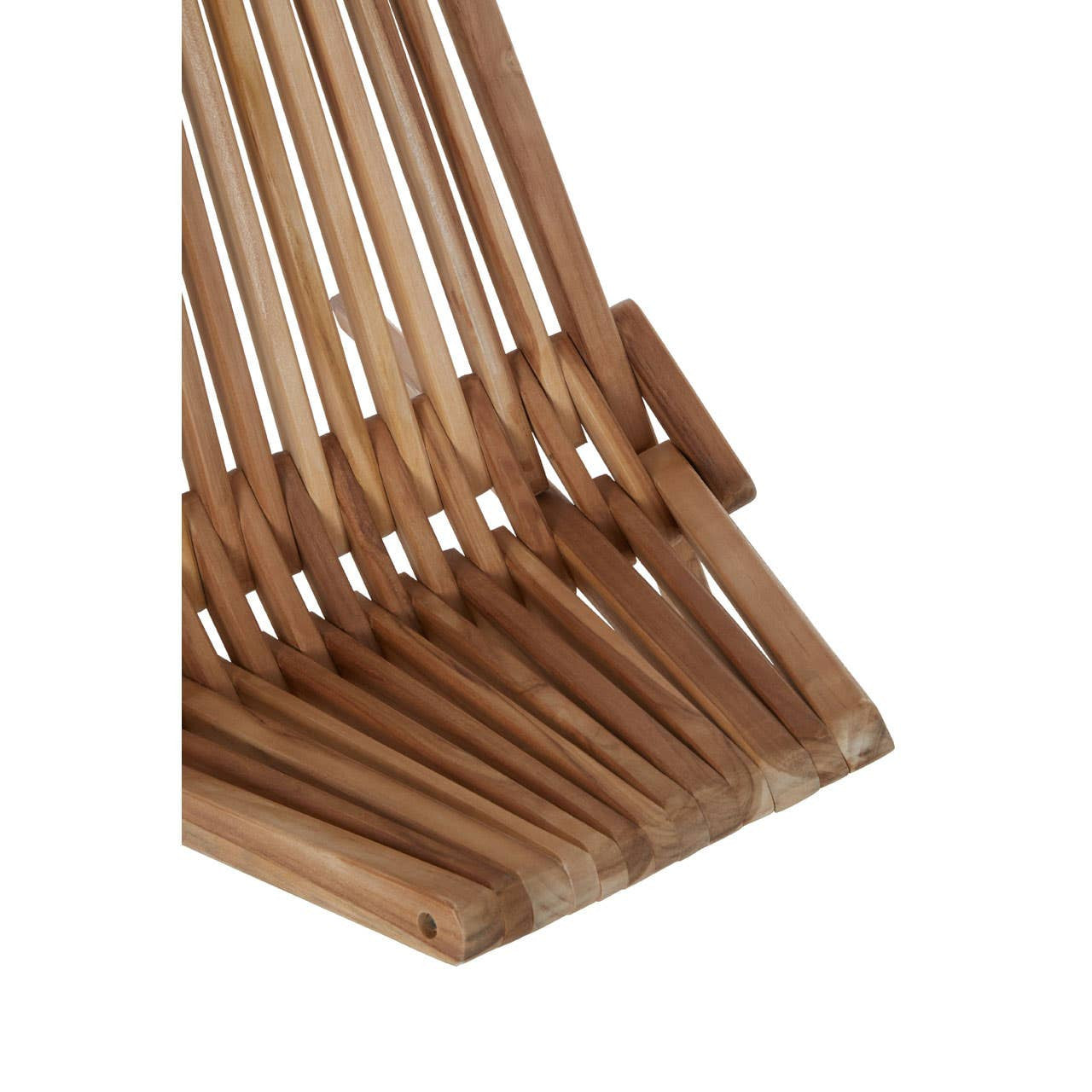 A close-up view of the Manado Wooden Lounge Chair, showcasing its slatted wooden design and natural finish. The chair features a sturdy frame with a slight recline, highlighting the craftsmanship and smooth texture of the wood